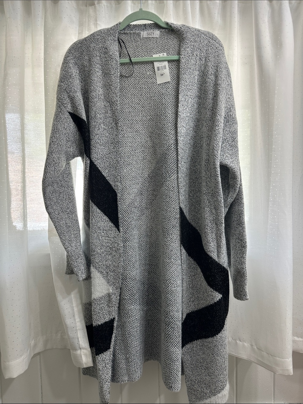 Suzy Shier Grey Cardigan with Black Contrast Panels